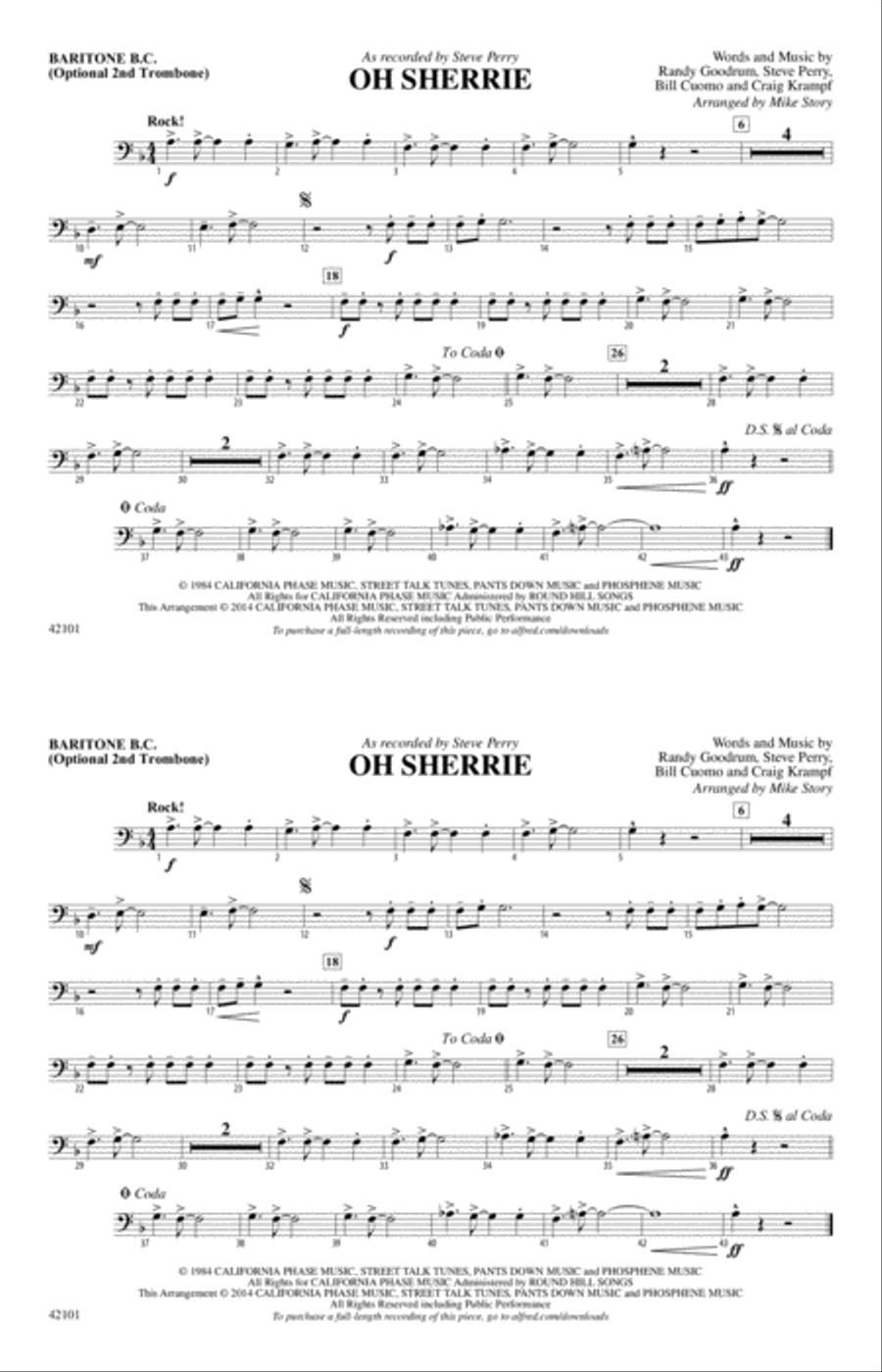 Oh Sherrie: Baritone B.C. Marching Band scores gallery preview page 1