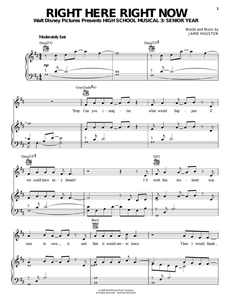 Right Here Right Now Piano, Vocal, Guitar scores gallery preview page 1