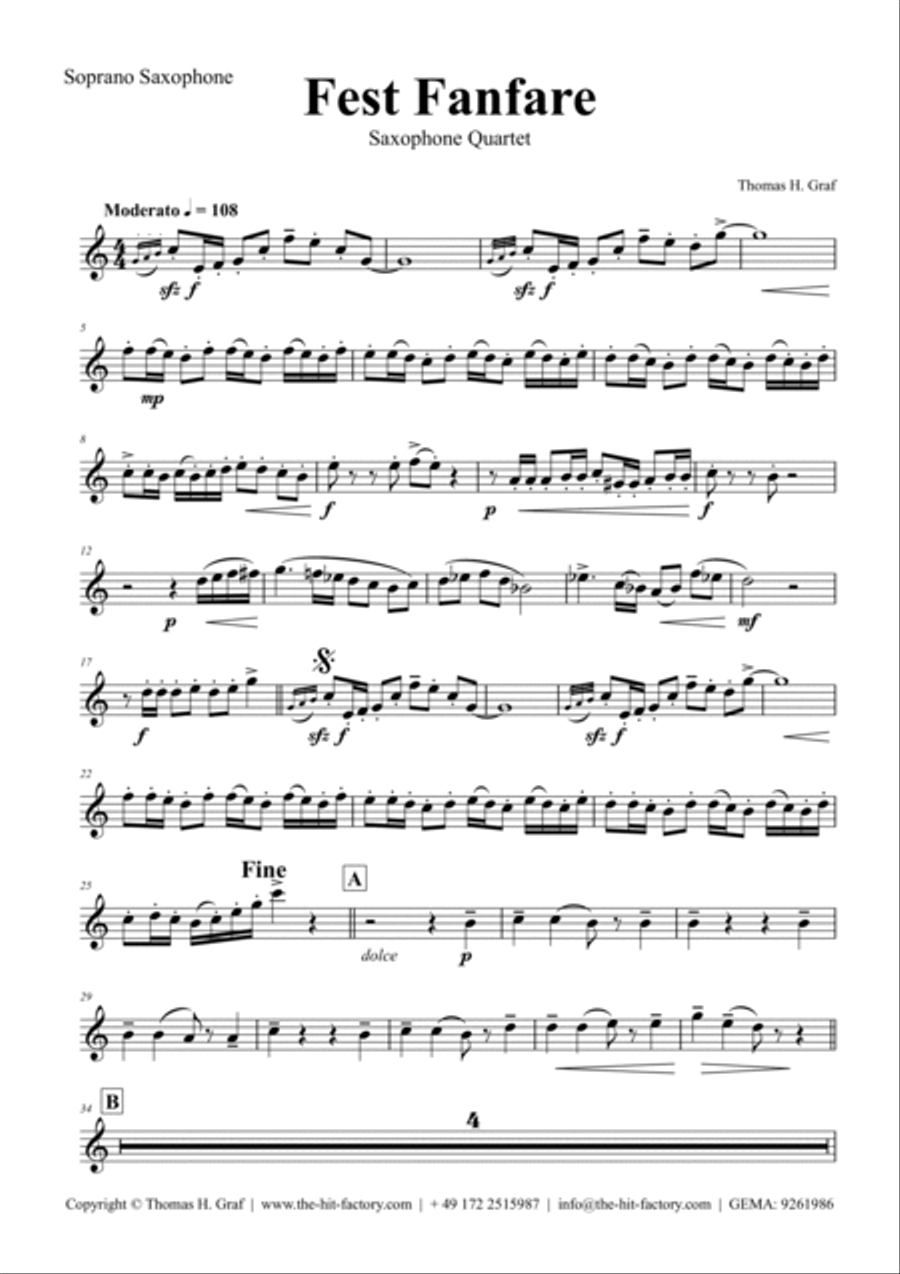 Fest Fanfare - Classical Festive Fanfare - Opener - Saxophone Quartet Saxophone Quartet scores gallery preview page 2