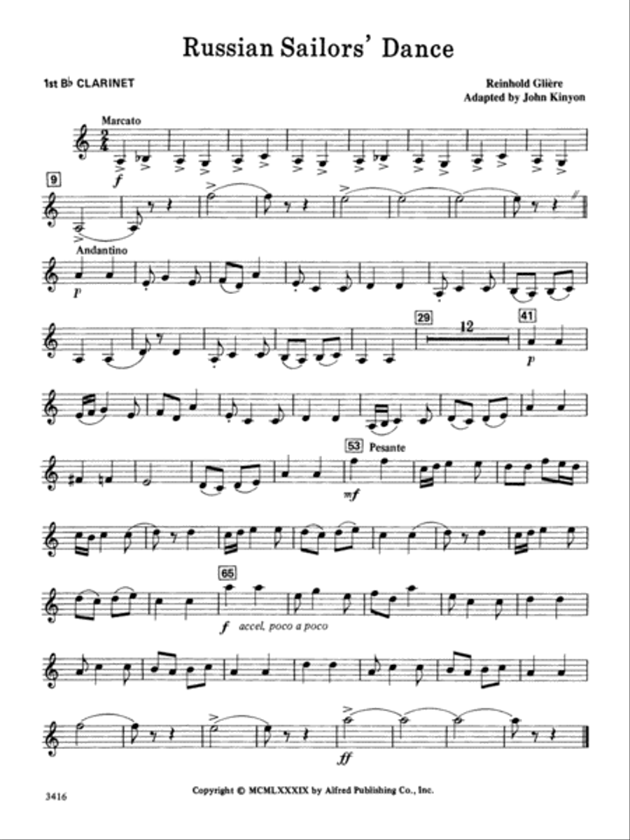 Russian Sailors' Dance: 1st B-flat Clarinet Concert Band scores gallery preview page 1