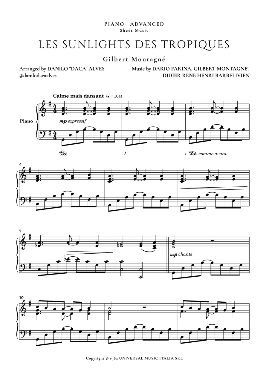 Les Sunlights Des Tropiques Piano Solo scores gallery preview page 1