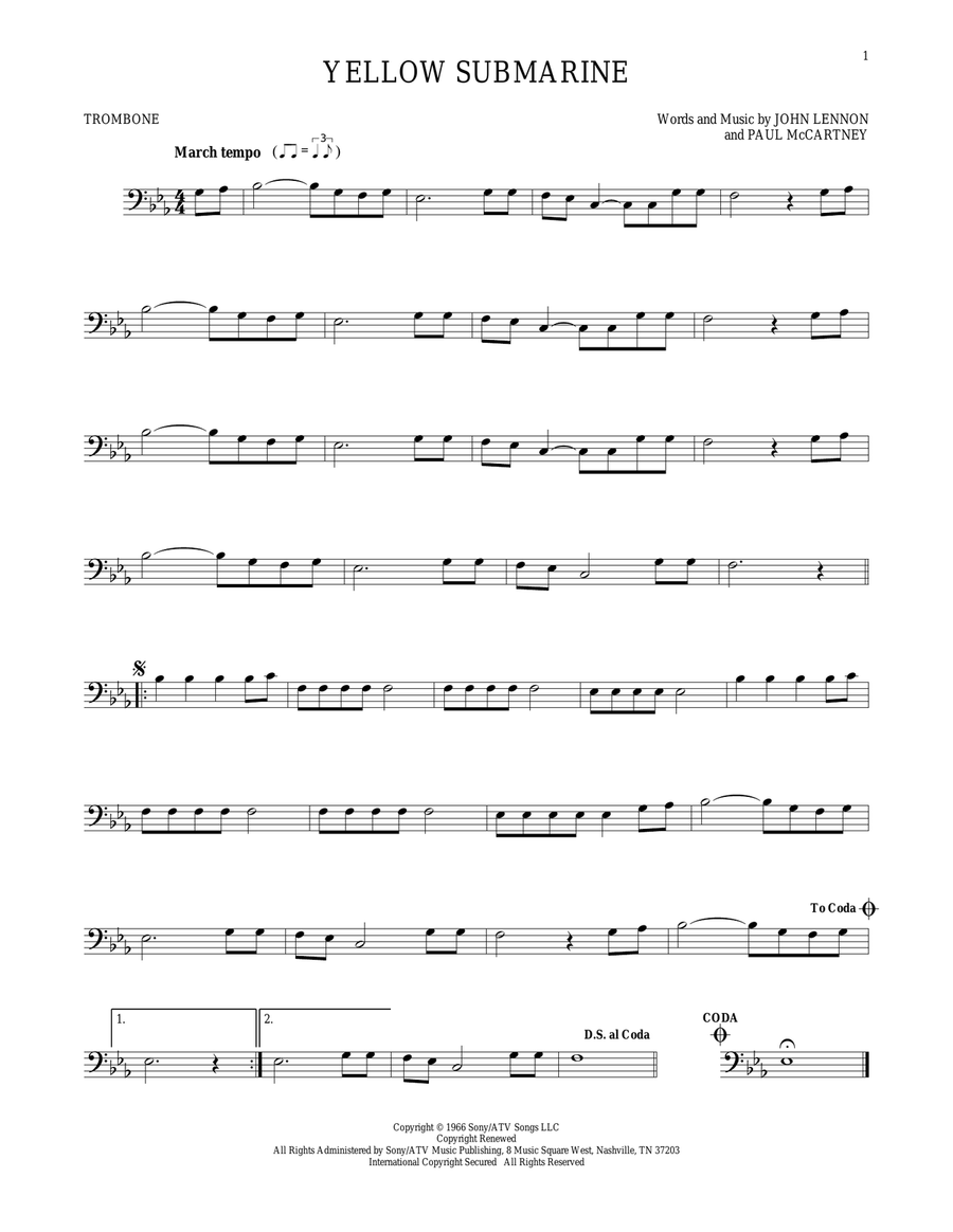 Yellow Submarine Trombone Solo scores gallery preview page 1