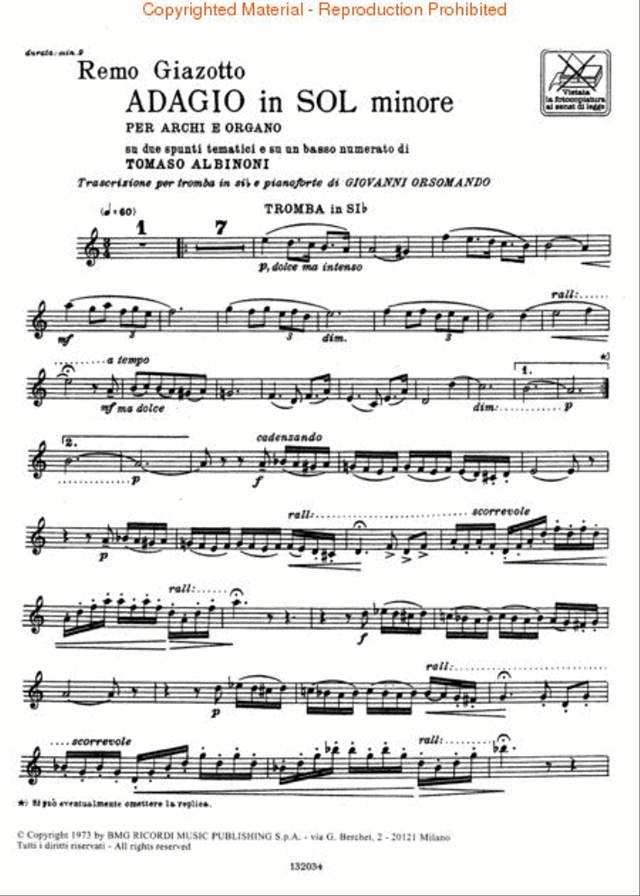 Adagio in G Minor Trumpet Solo scores gallery preview page 2