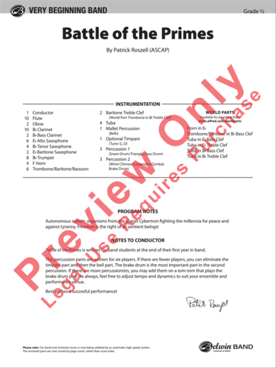 Battle of the Primes Concert Band scores gallery preview page 2