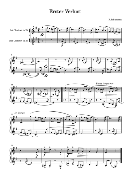 R.Schumann: Erster Verlust for two clarinets