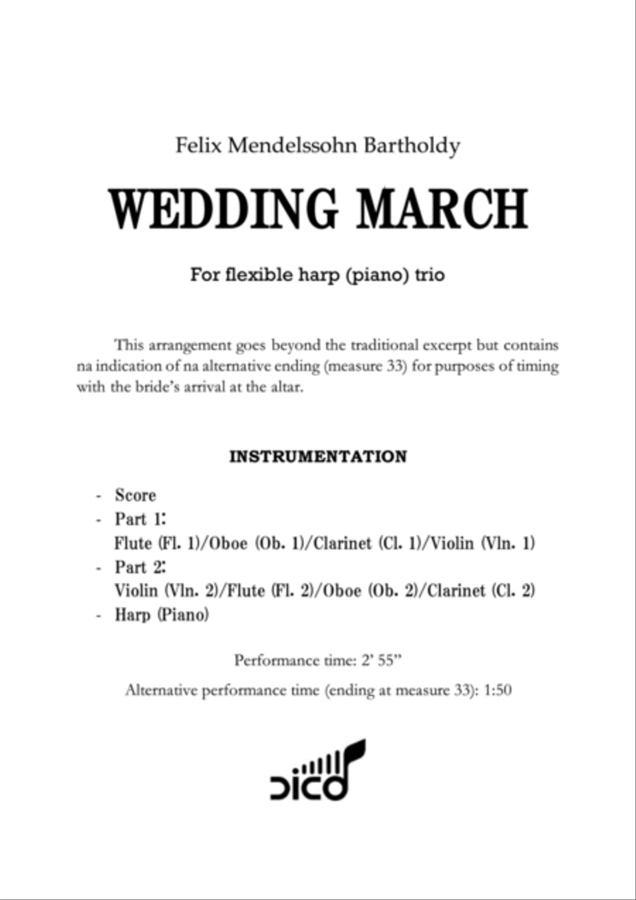 Wedding March (Mendelssohn) for flexible harp (piano) trio Small Ensemble scores gallery preview page 3