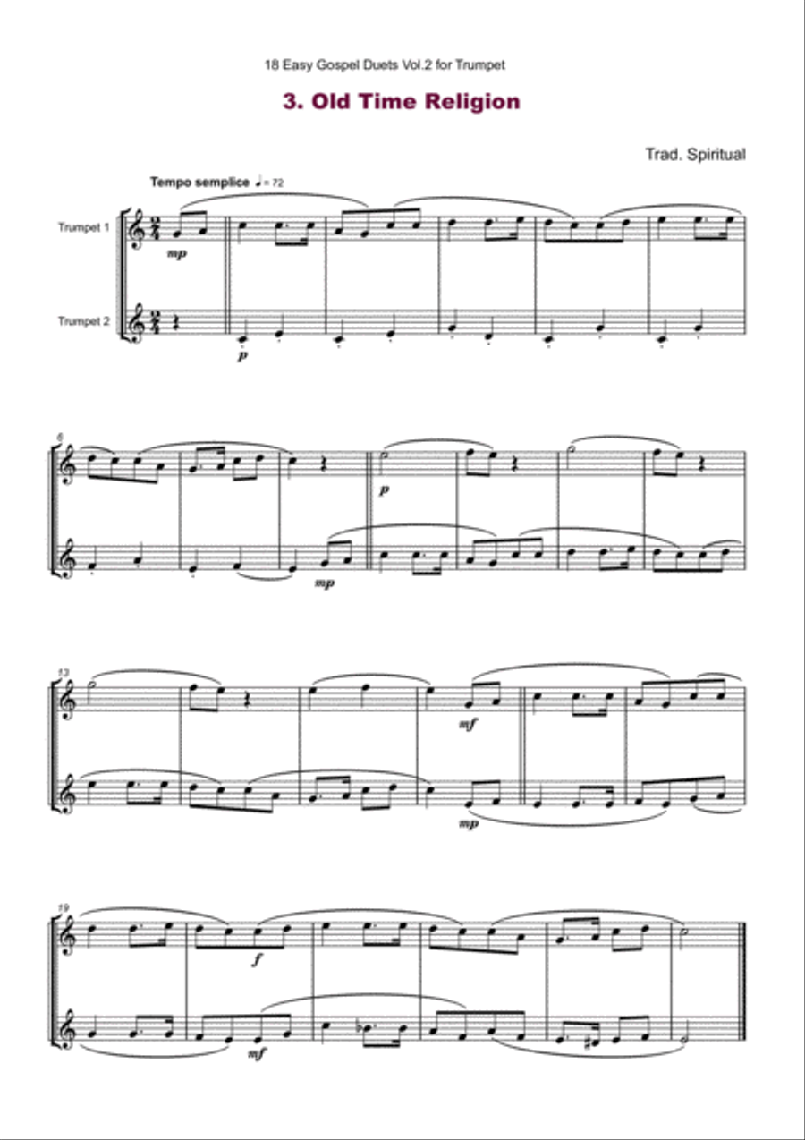 18 Easy Gospel Duets Vol.2 for Trumpet Trumpet Duet scores gallery preview page 5