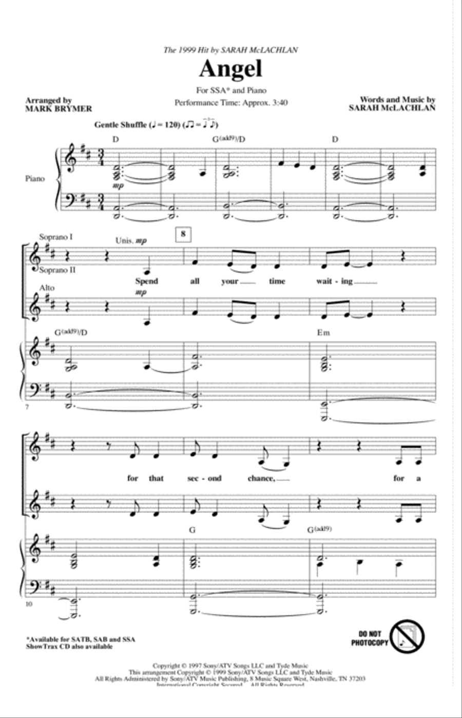 Angel (arr. Mark Brymer) SSA scores gallery preview page 1