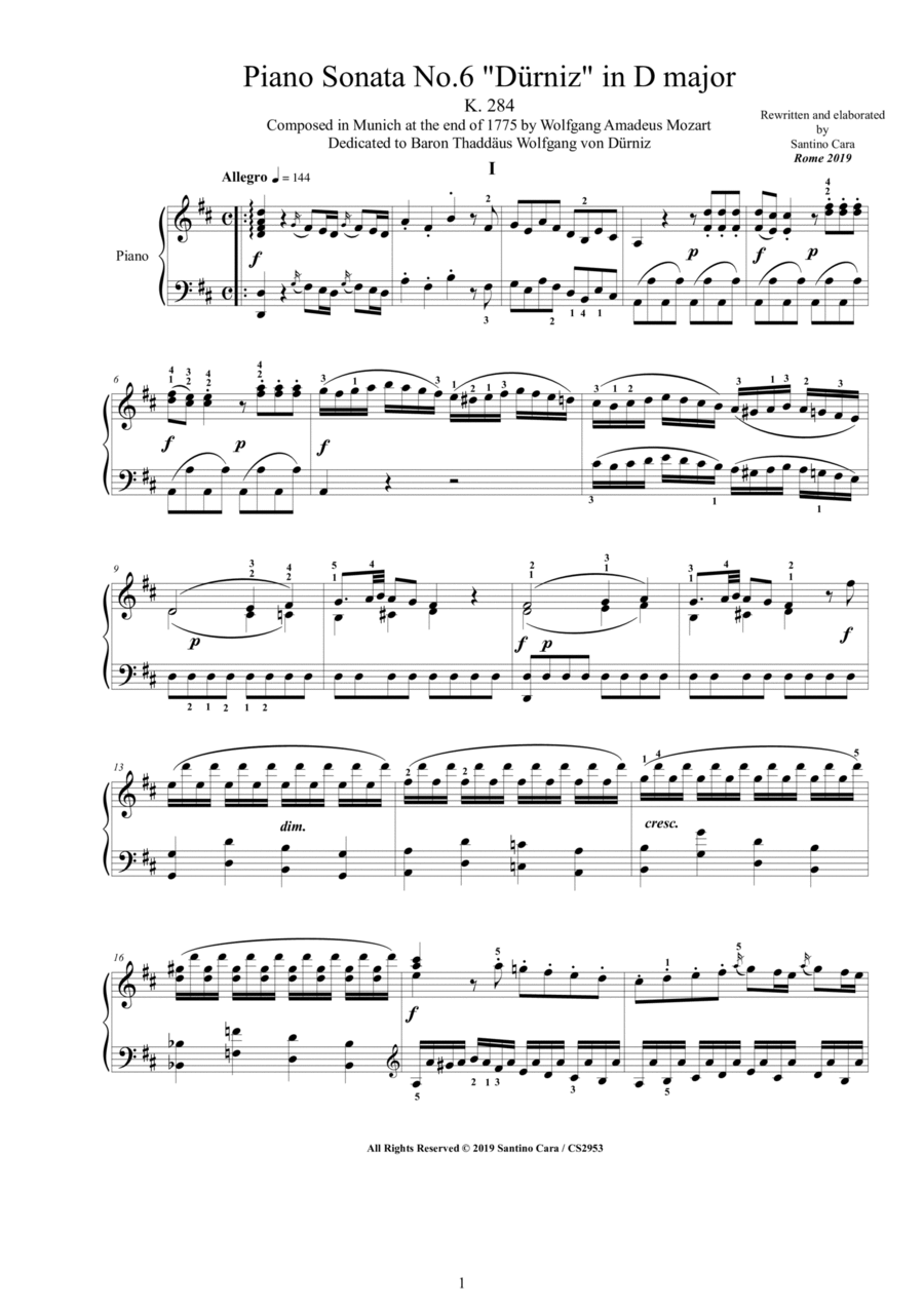 小物などお買い得な福袋 Sonata Piano - Mozart No.6 284 K major D in 'Durniz' トップス