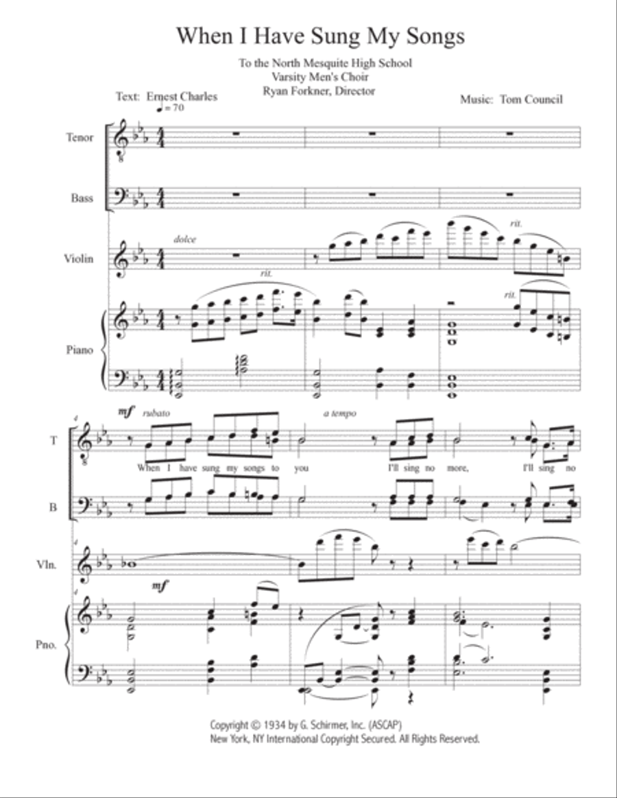 When I Have Sung My Songs, Text Ernest Charles TTBB scores gallery preview page 2