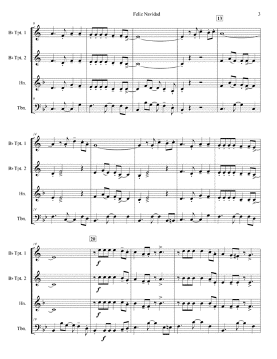Feliz Navidad Brass Ensemble scores gallery preview page 3