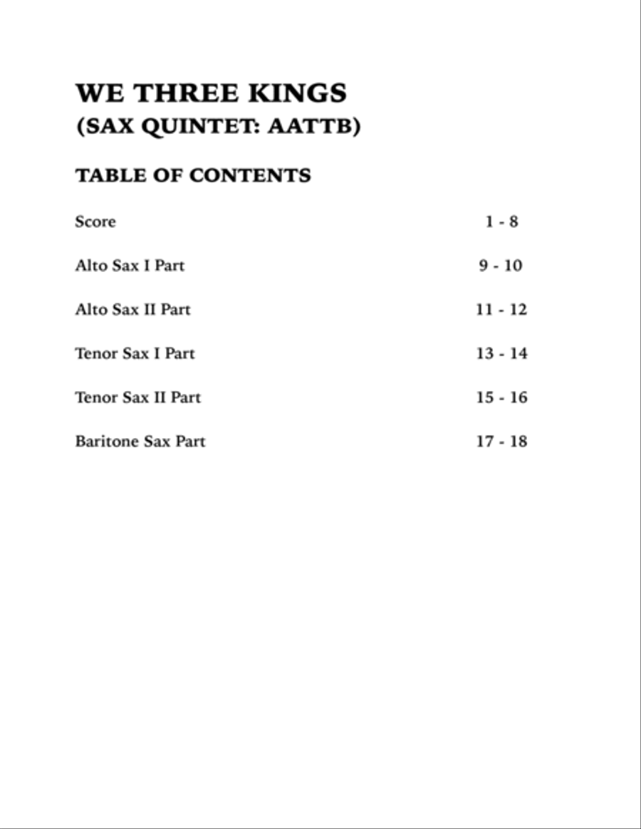We Three Kings (Sax Quintet: AATTB) Saxophone Quintet scores gallery preview page 4