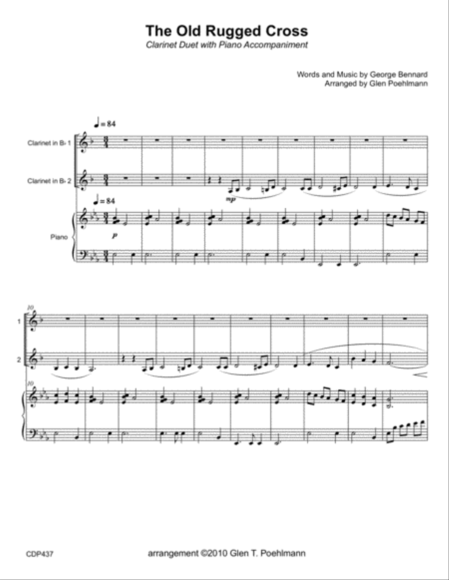 THE OLD RUGGED CROSS - CLARINET DUET with Piano Accompaniment Clarinet Duet scores gallery preview page 1