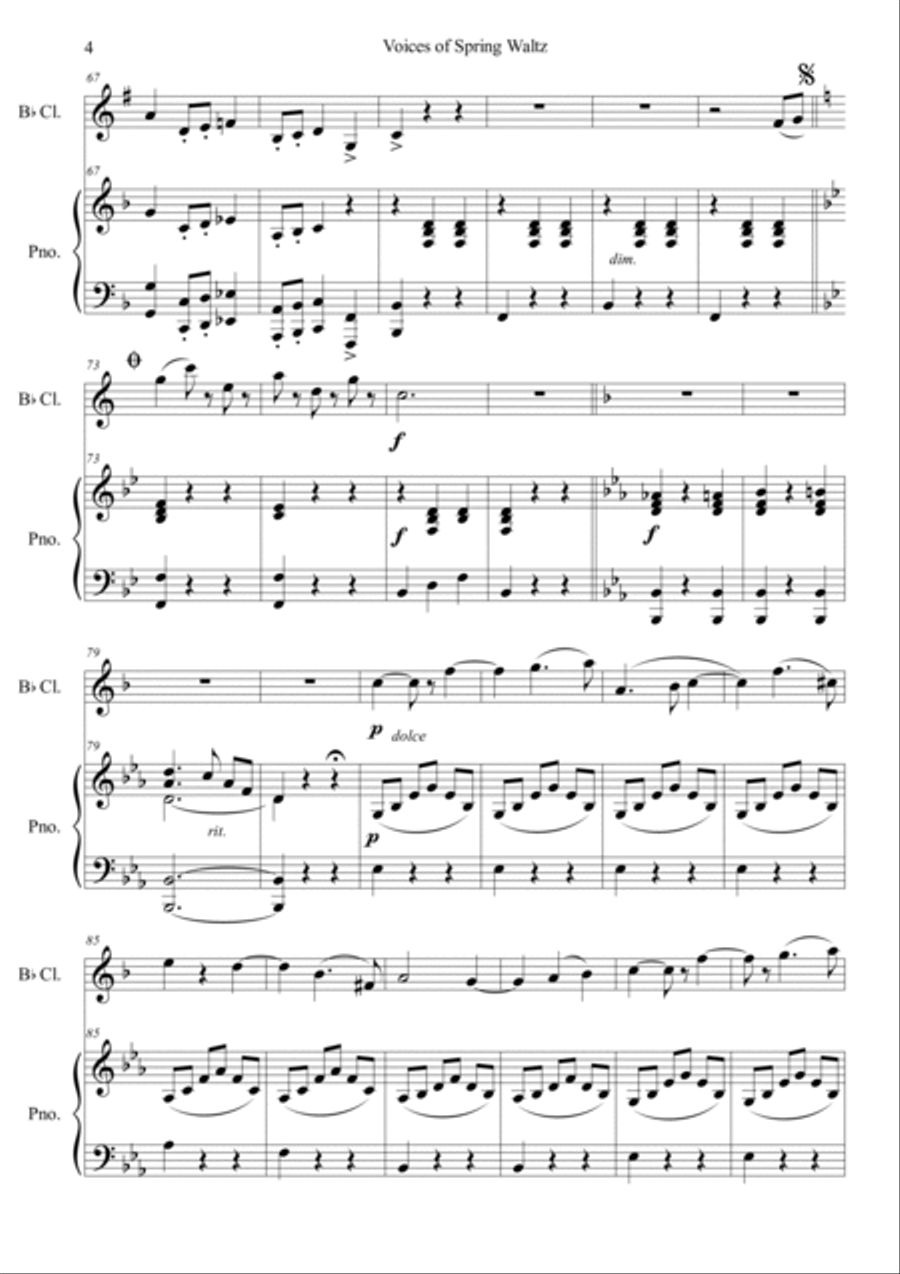 Voice of Spring Waltz Clarinet Solo scores gallery preview page 4