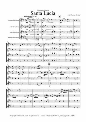 Santa Lucia - Italian Folk Song - Here in the twighlight - Saxophone Quartet