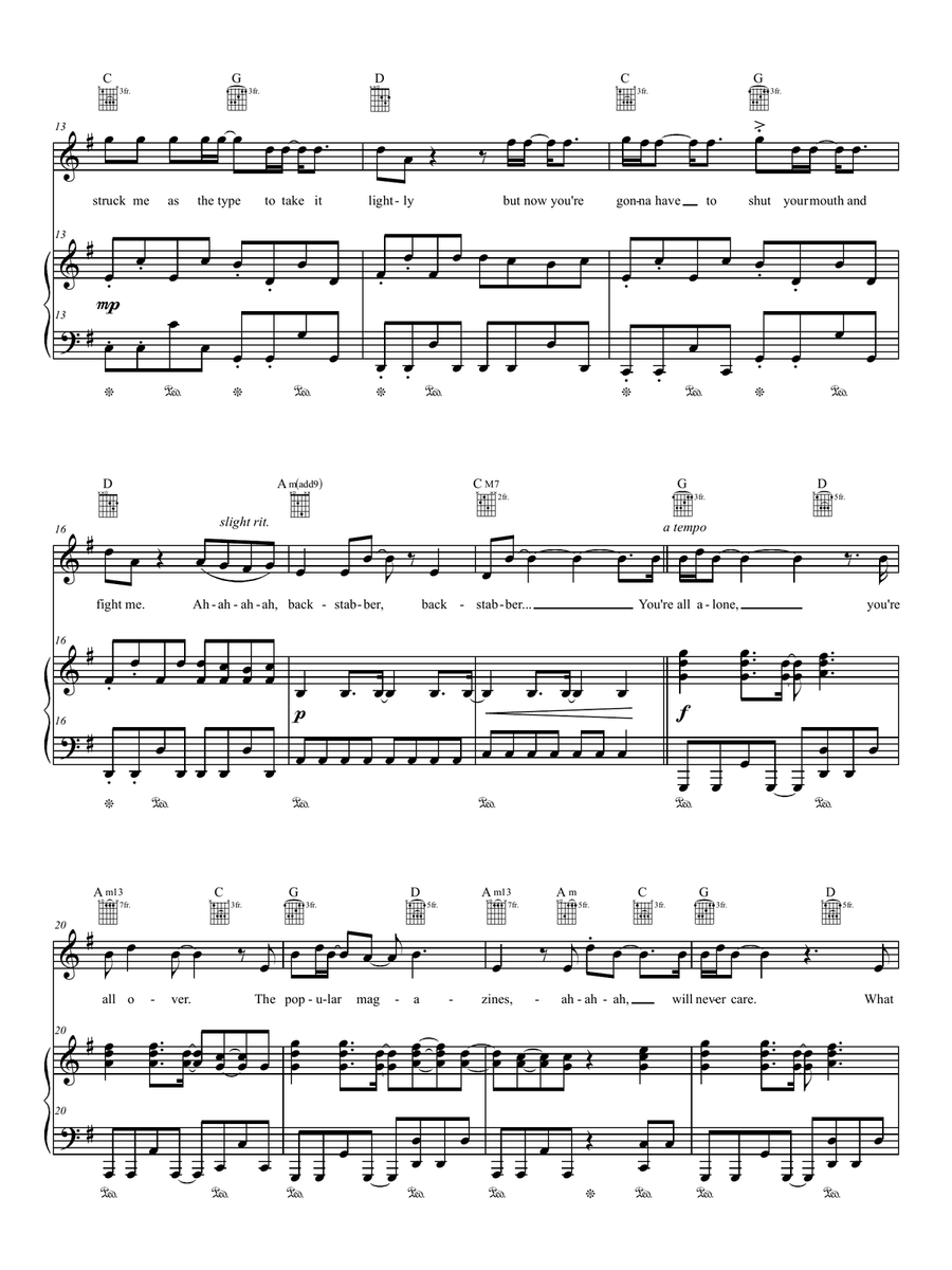 Backstabber Piano, Vocal, Guitar scores gallery preview page 2