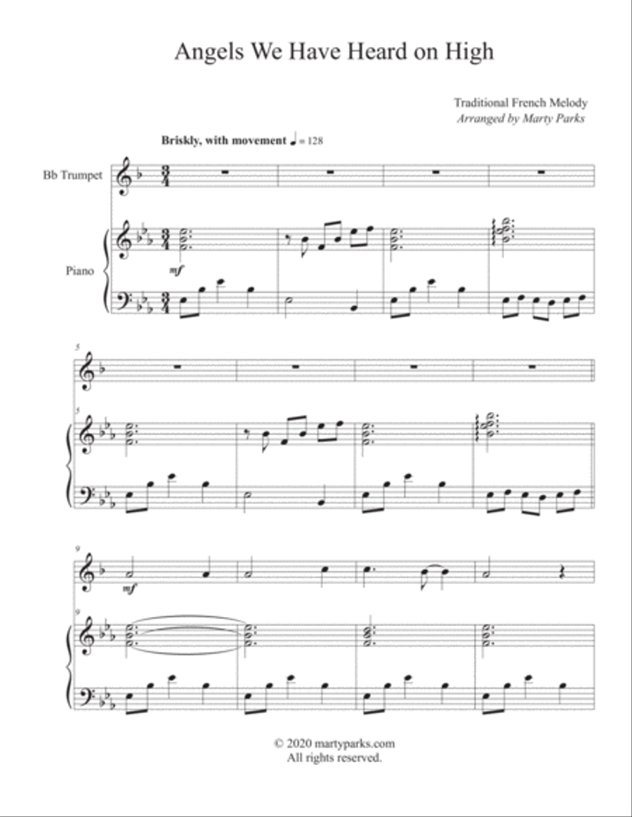 Angels We Have Heard on High (Trumpet-Piano) Trumpet Solo scores gallery preview page 1