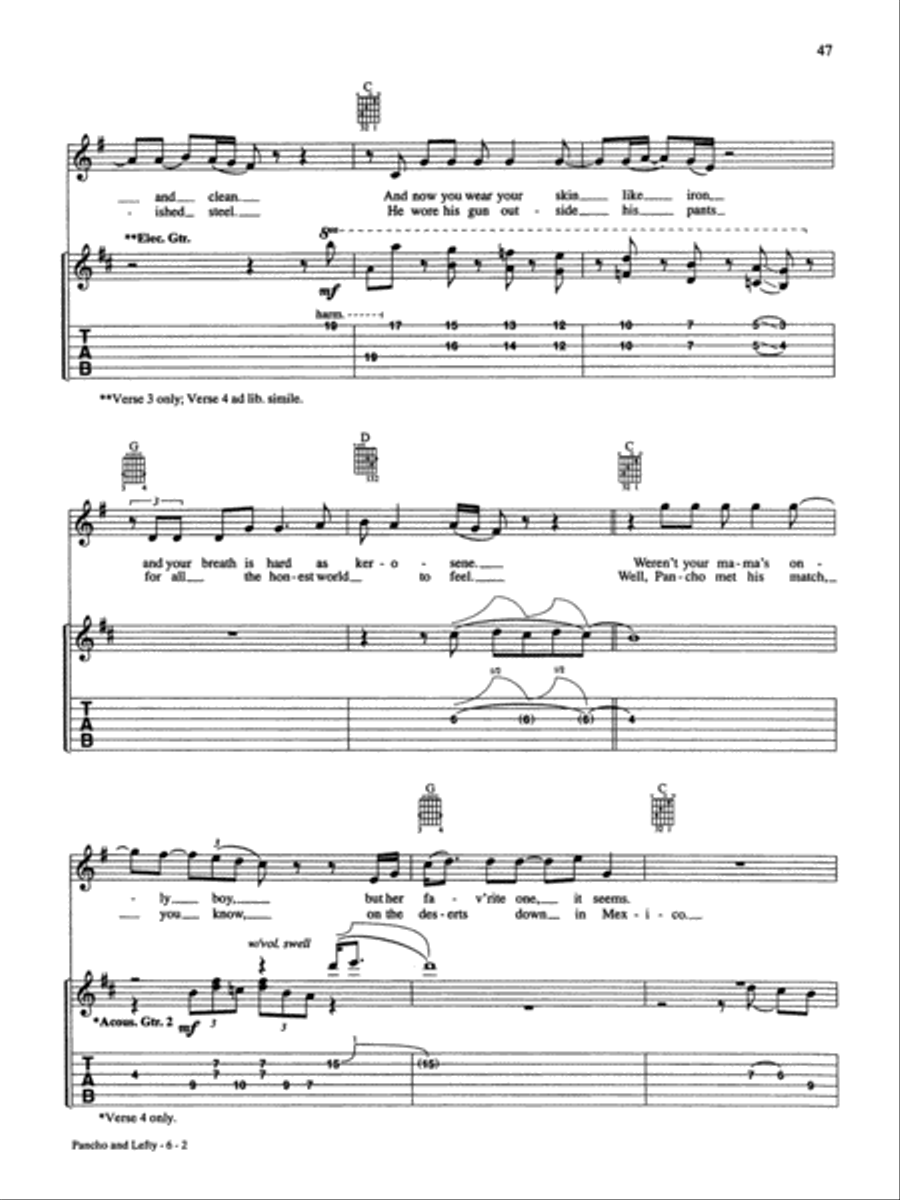 Pancho And Lefty Guitar Tablature scores gallery preview page 2
