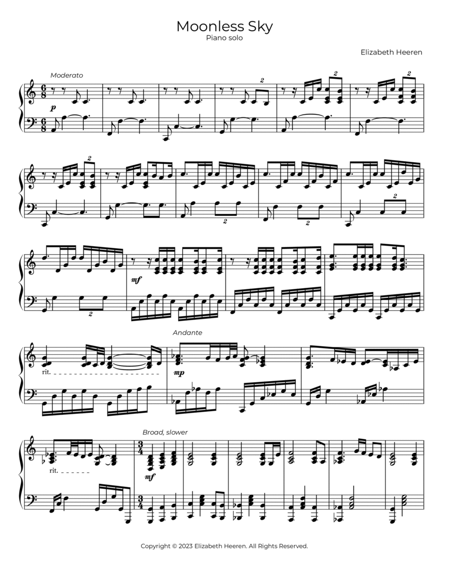 Moonless Sky Piano Solo scores gallery preview page 1