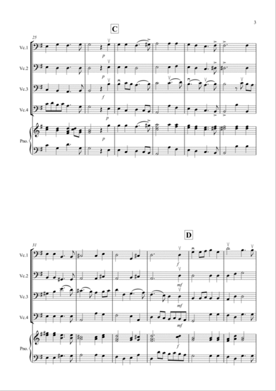 2 Classical Favourites for Cello Quartet (volume three) Cello scores gallery preview page 3