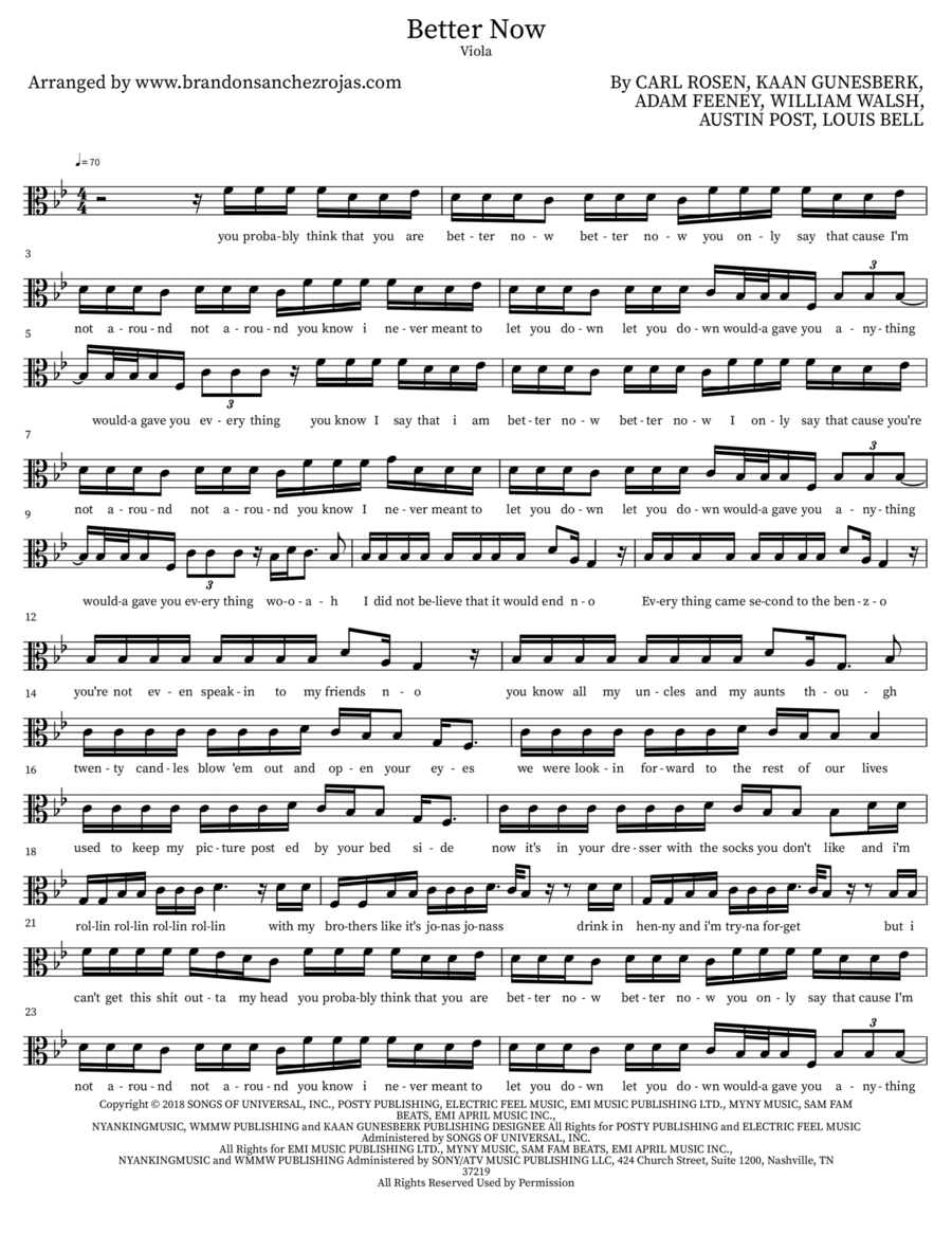Better Now Viola Solo scores gallery preview page 1
