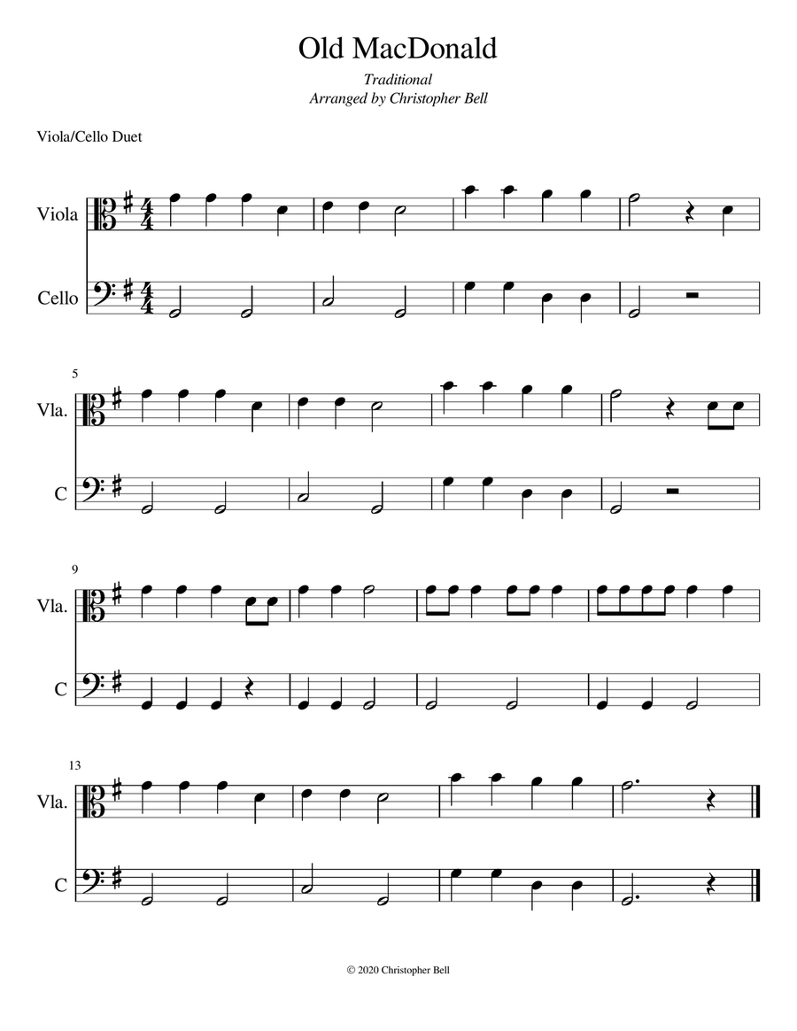 Old MacDonald - Cello Duet - Level 1 String Duet scores gallery preview page 1