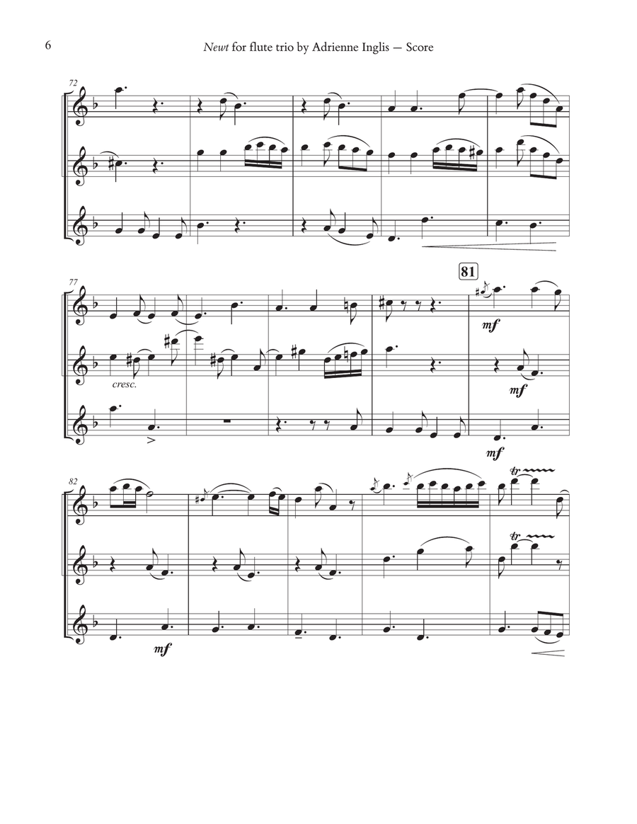 Newt for flute trio (2 C flutes and bass or 3 C flutes) Woodwind Trio scores gallery preview page 6