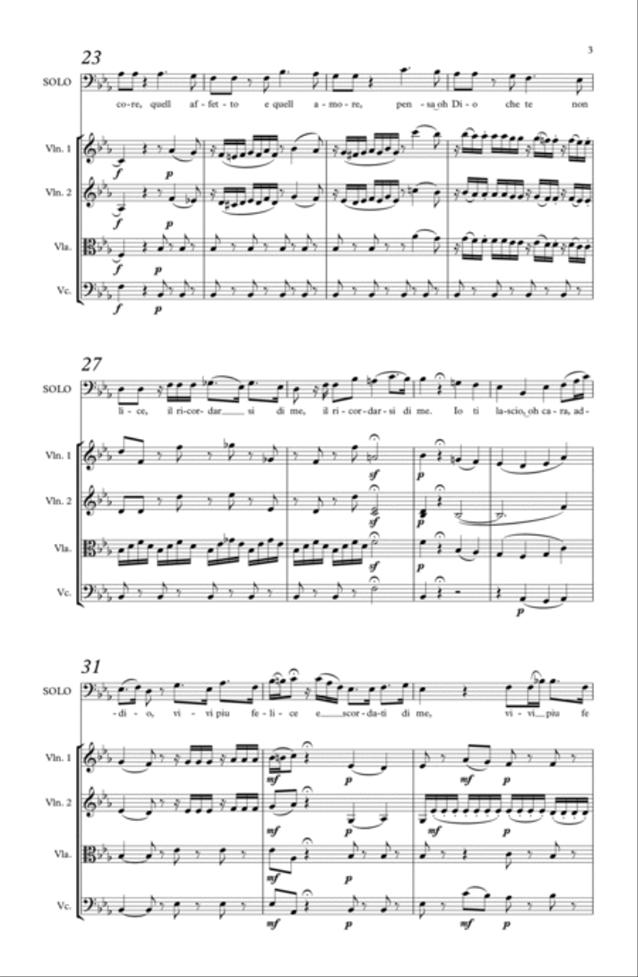 Mozart Bass aria Io ti lascio, o cara, addio String Orchestra scores gallery preview page 4