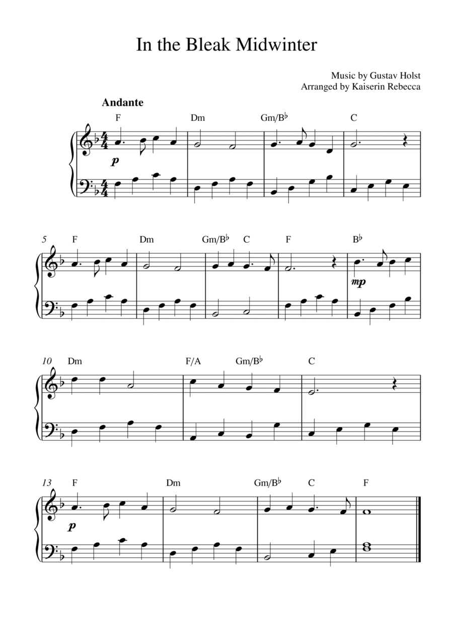 In the Bleak Midwinter (for piano solo with chords) Piano Method scores gallery preview page 1