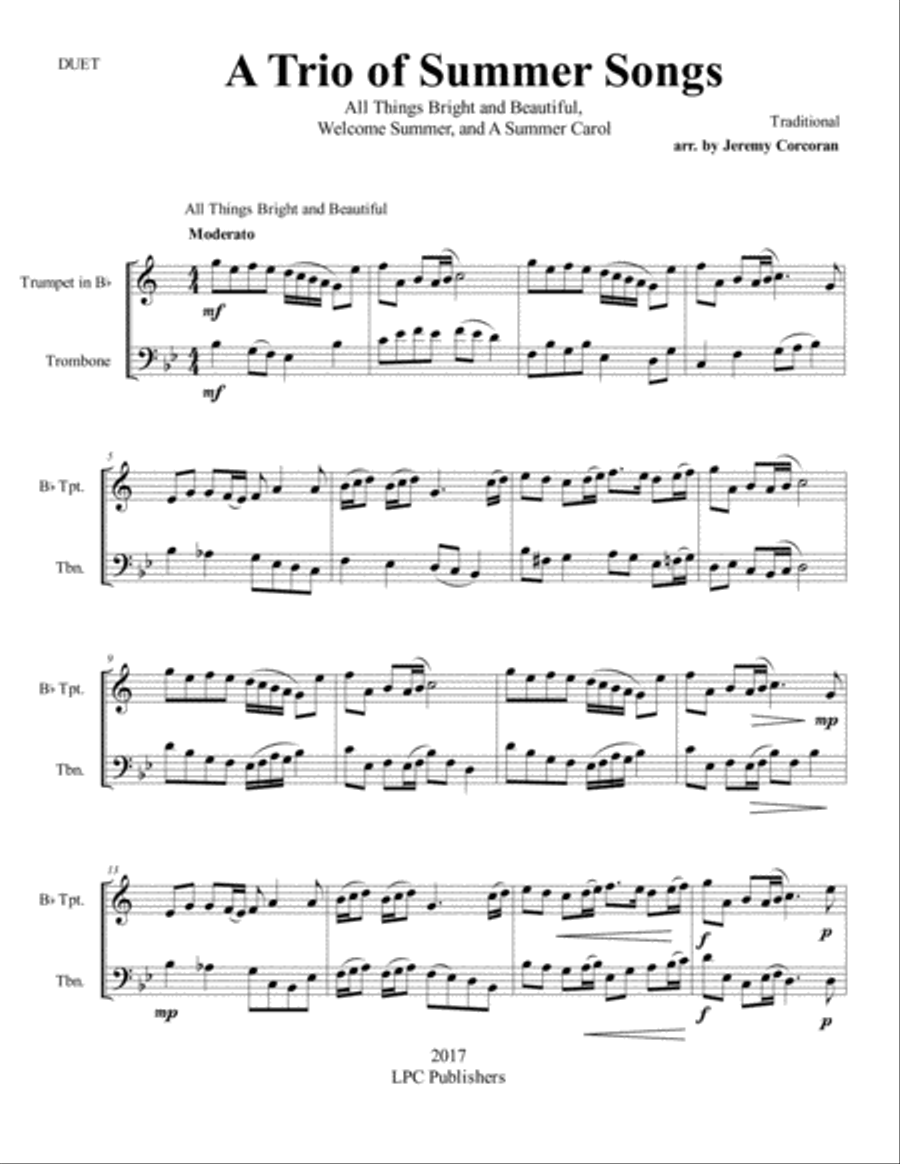 A Trio of Summer Songs for Trumpet and Trombone Brass Duet scores gallery preview page 2