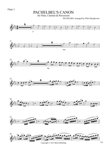 Pachelbel's Cannon - for Flute, Clarinet & Percussion - FLUTE 1 part image number null