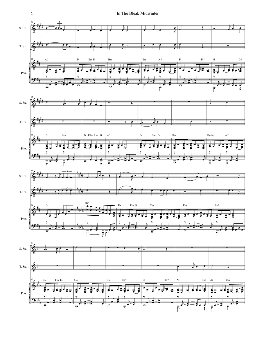 In The Bleak Midwinter (Duet for Soprano and Tenor Saxophone) Woodwind Duet scores gallery preview page 2