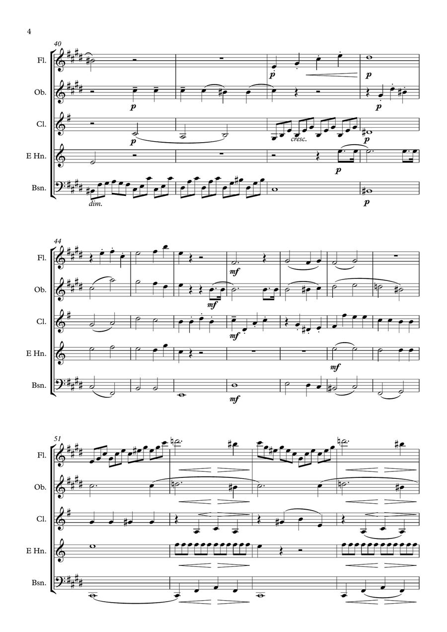 Beethoven: Piano Sonata No.14 in C# minor (quasi una Fantasia) (Moonlight) Op.27 No.2 - wind quintet Woodwind Quintet scores gallery preview page 4