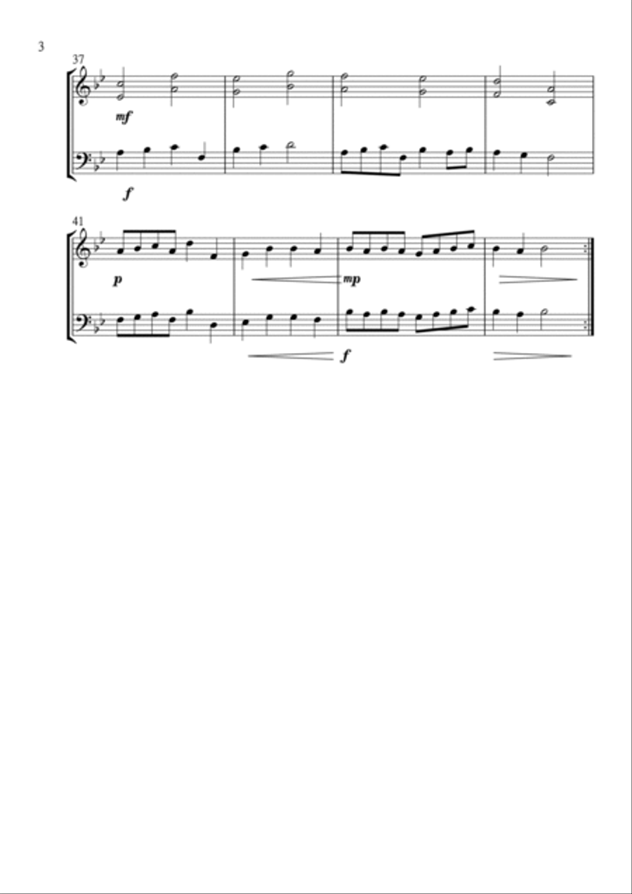 Christ the Lord is Risen Today; Jesus Christ is Risen Today for Violin and Cello in Bb major. Interm String Duet scores gallery preview page 4