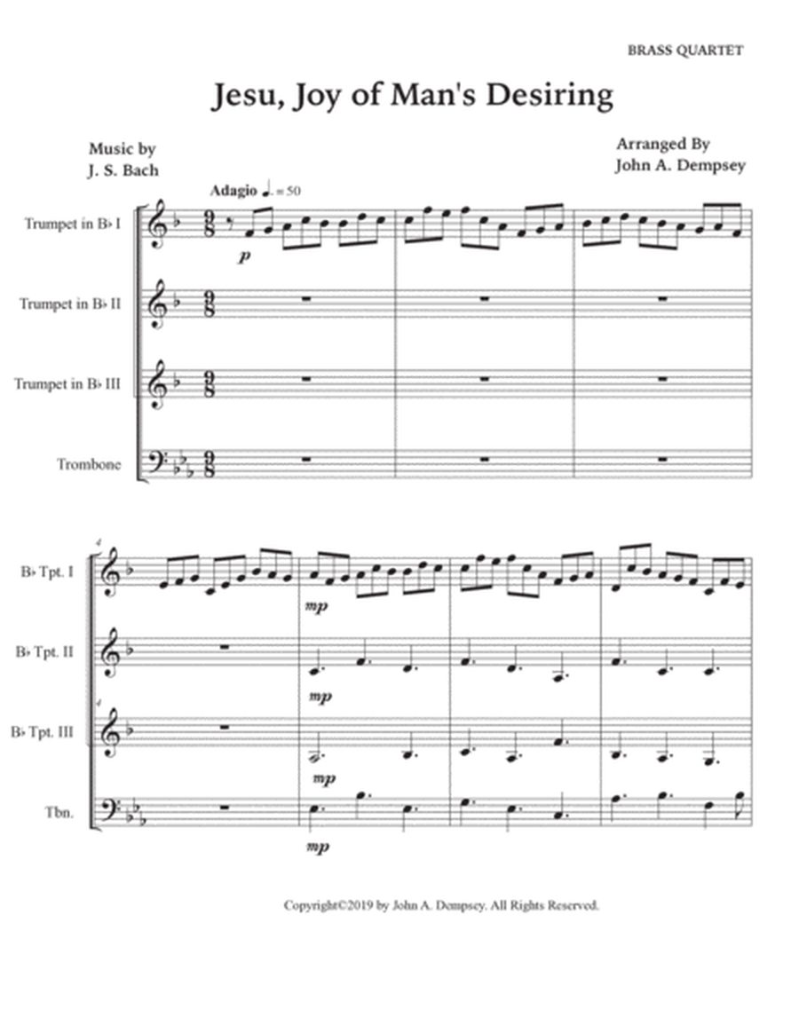 Jesu, Joy of Man's Desiring (Brass Quartet): Three Trumpets and Trombone image number null