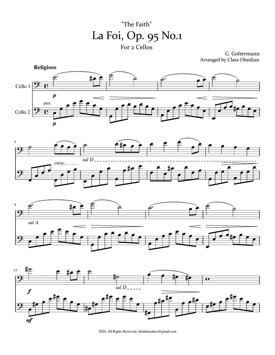 Goltermann: La Foi, Op. 95, No.1 For 2 Cellos (Solo and Accompaniment) String Duet scores gallery preview page 3