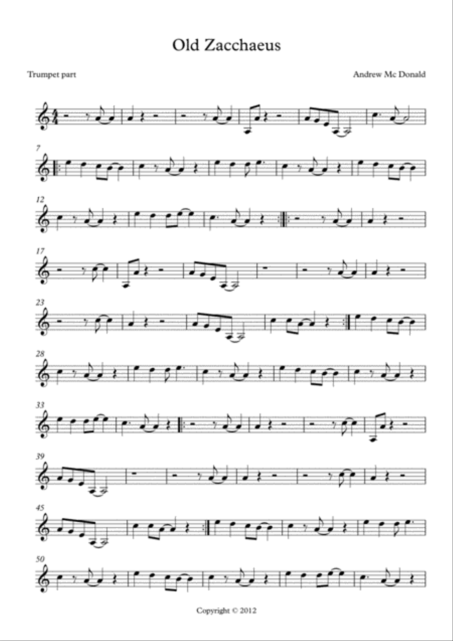 Old Zacchaeus Bb Trumpet Score B-Flat Trumpet scores gallery preview page 1