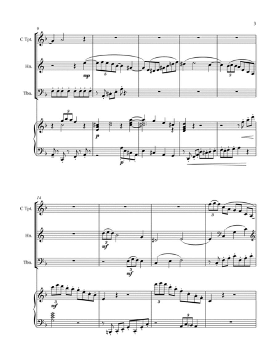 Quartet for Trumpet, Horn, Trombone, and Piano Horn scores gallery preview page 3