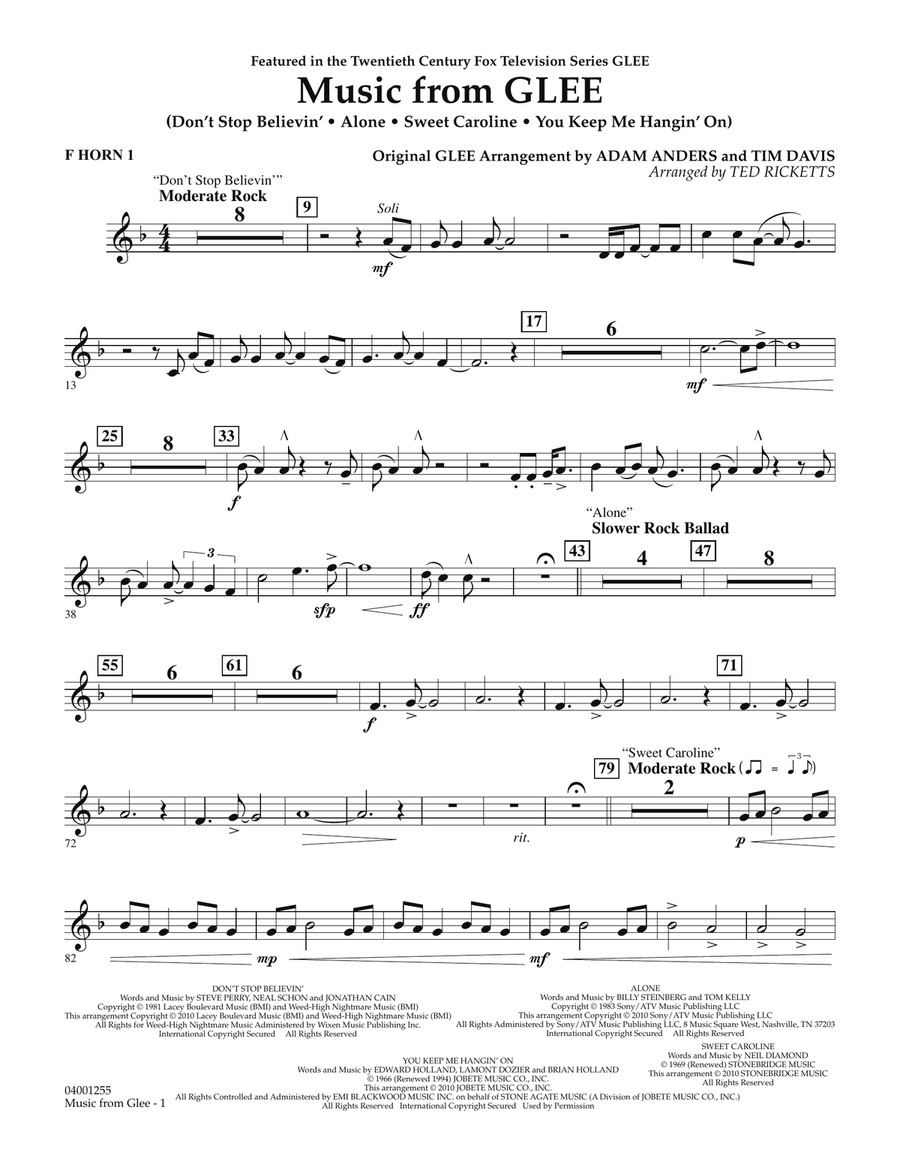 Music from Glee - F Horn 1