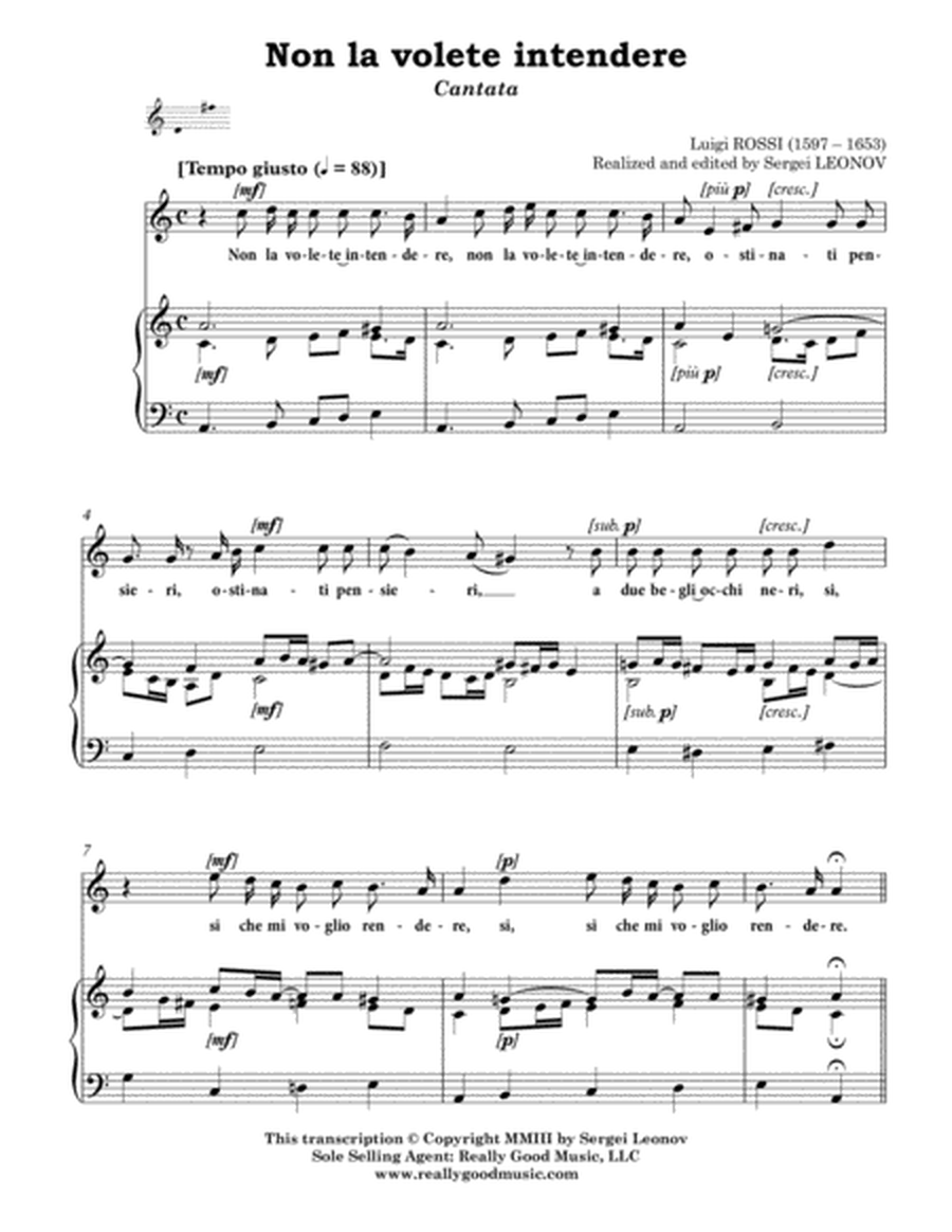 ROSSI Luigi: Non la volete intendere, cantata for Voice (Alto/Tenor) and Piano (A minor)