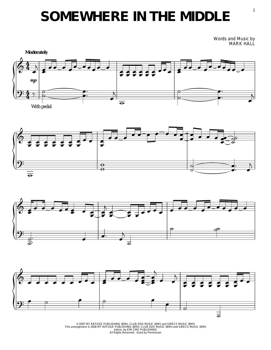 Somewhere In The Middle Piano Solo scores gallery preview page 1