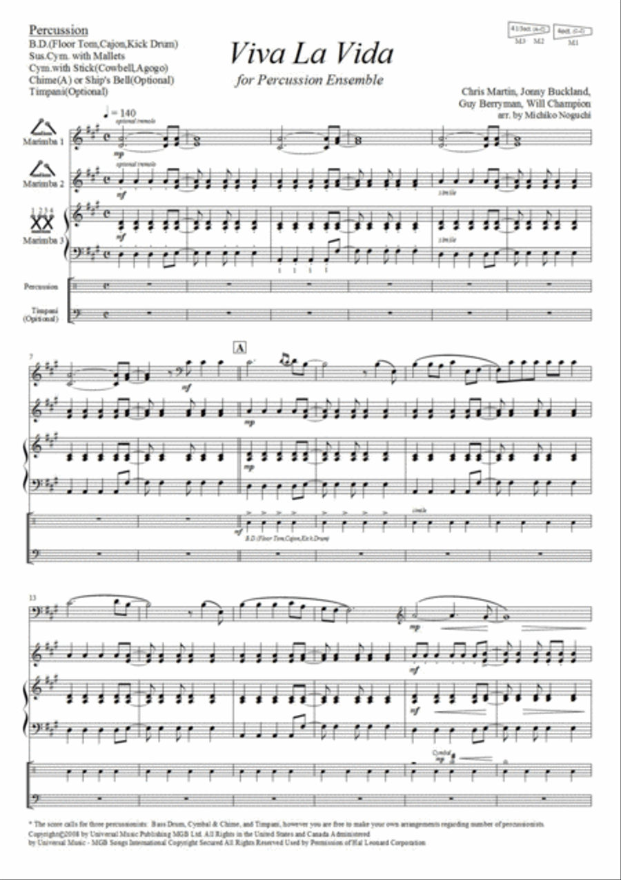 Viva La Vida Percussion Ensemble scores gallery preview page 2