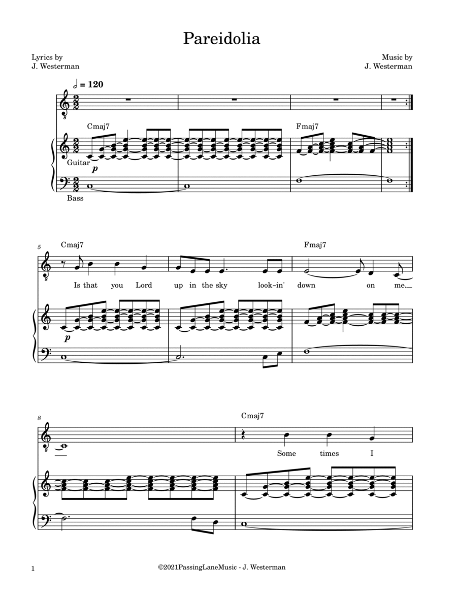 Pareidolia Piano, Vocal, Guitar scores gallery preview page 1