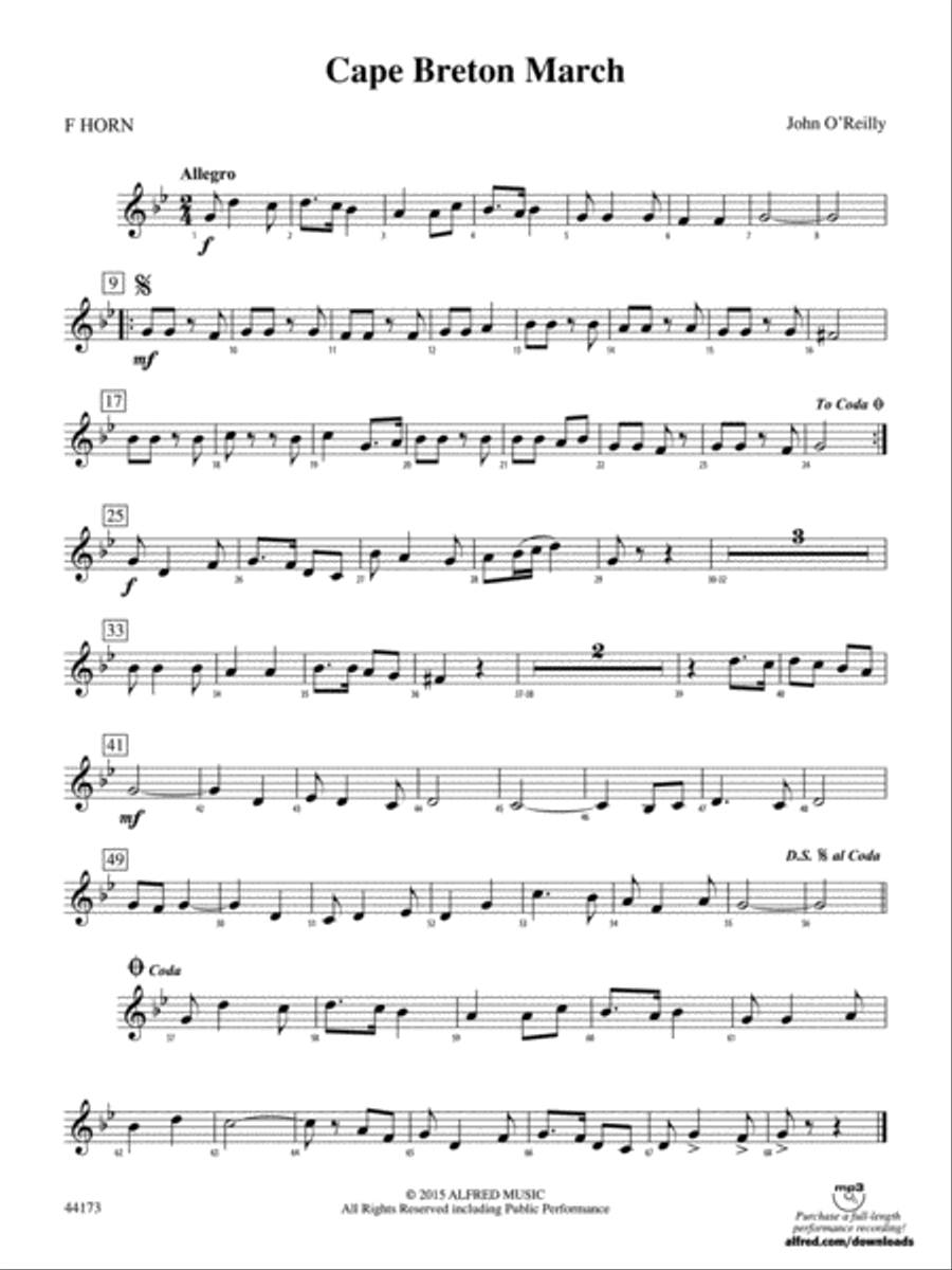 Cape Breton March: 1st F Horn Concert Band scores gallery preview page 1
