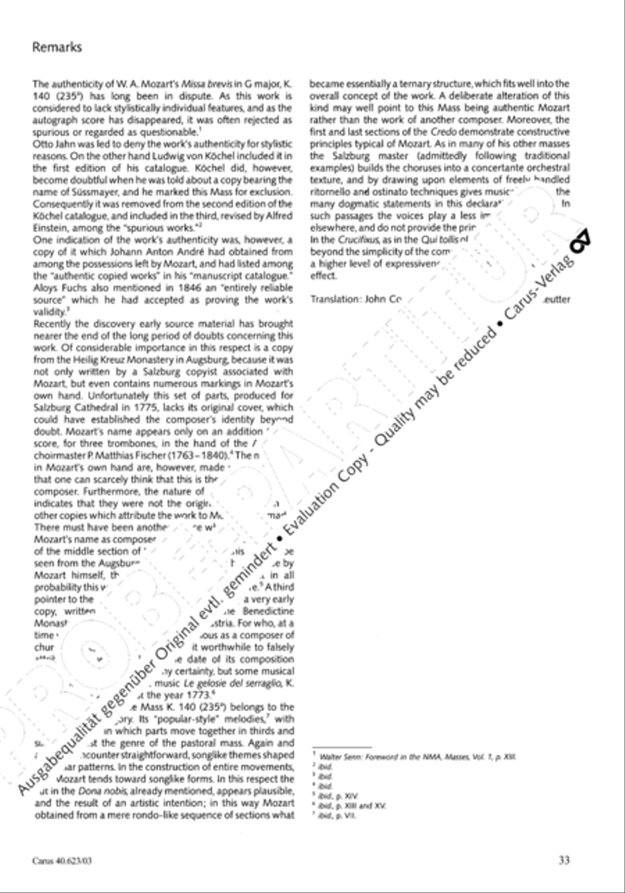 Missa brevis in G major 4-Part scores gallery preview page 36