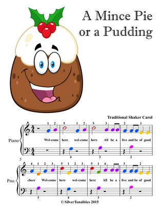 A Mince Pie or a Pudding Easiest Piano Sheet Music with Colored Notation