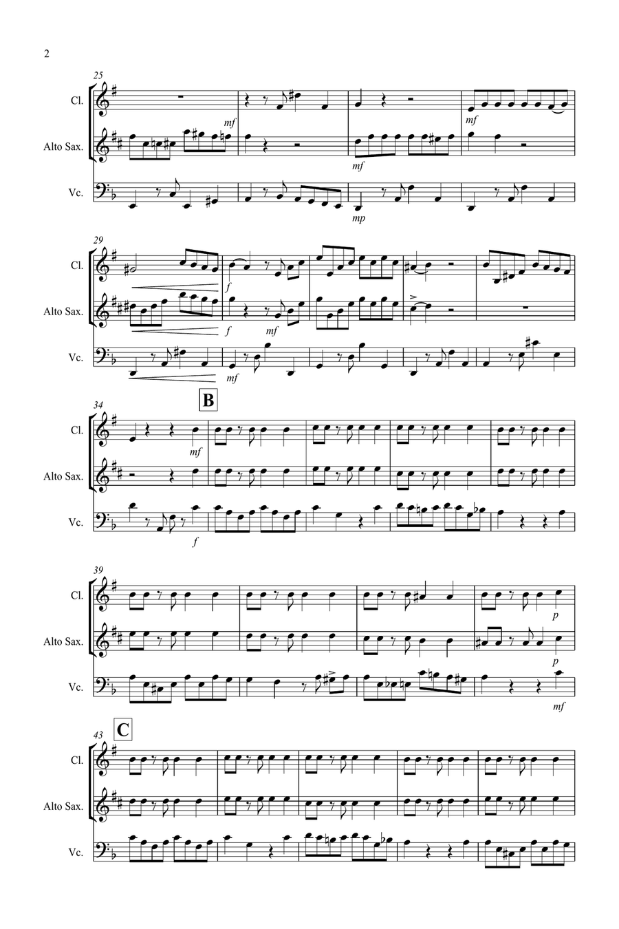 Tango a Trios for Clarinet, Alto Saxophone and Cello Trio Small Ensemble scores gallery preview page 2