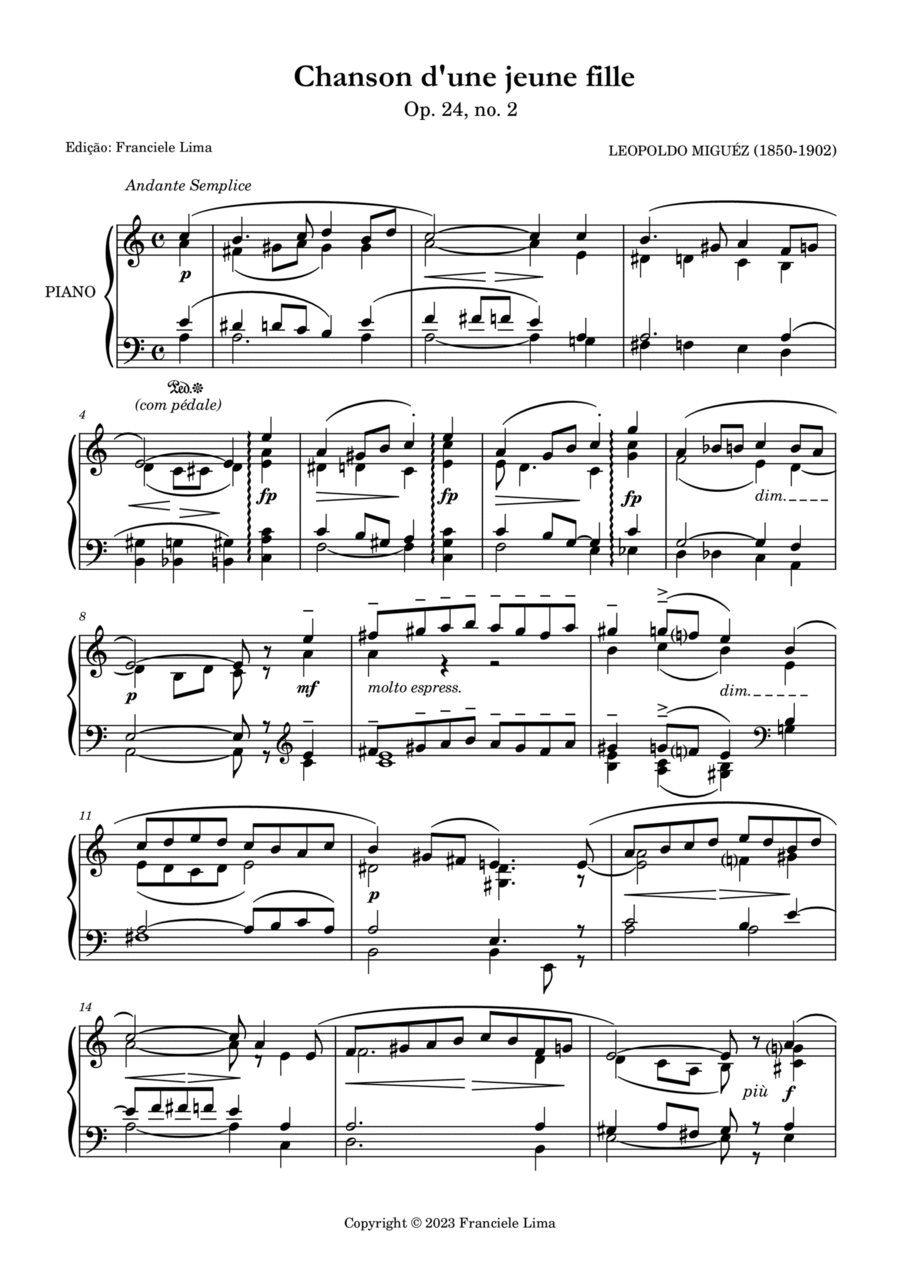Chanson d'une jeune fille Piano Solo scores gallery preview page 1