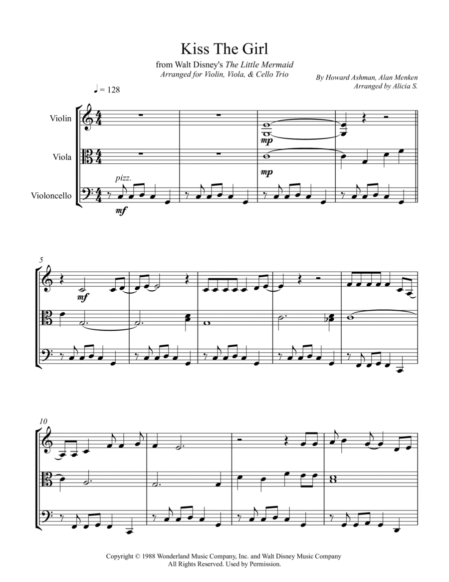 Kiss The Girl String Trio scores gallery preview page 1