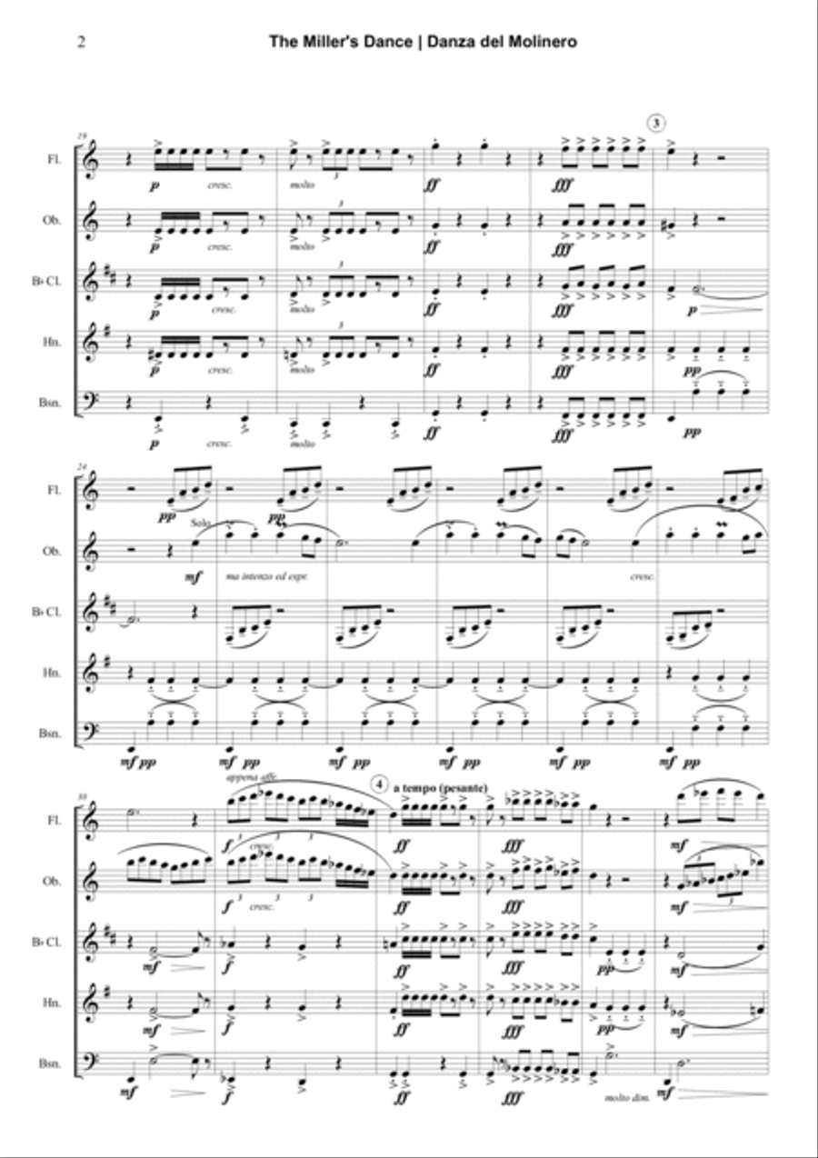 Dance of the Miller (Danza del Molinero) from from The Three-Cornered Hat Woodwind Quintet scores gallery preview page 2
